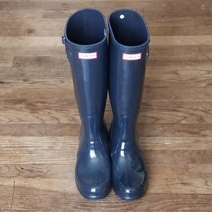 HUNTER Original Tall Gloss Rubber Rain Boots Navy